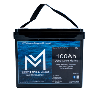 Monster Marine Lithium 12v 100Ah Slim Series Bluetooth Deep Cycle Lithium Marine Battery Group 24