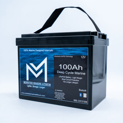 Monster Marine Lithium 12v 100Ah Slim Series Bluetooth Deep Cycle Lithium Marine Battery Group 24