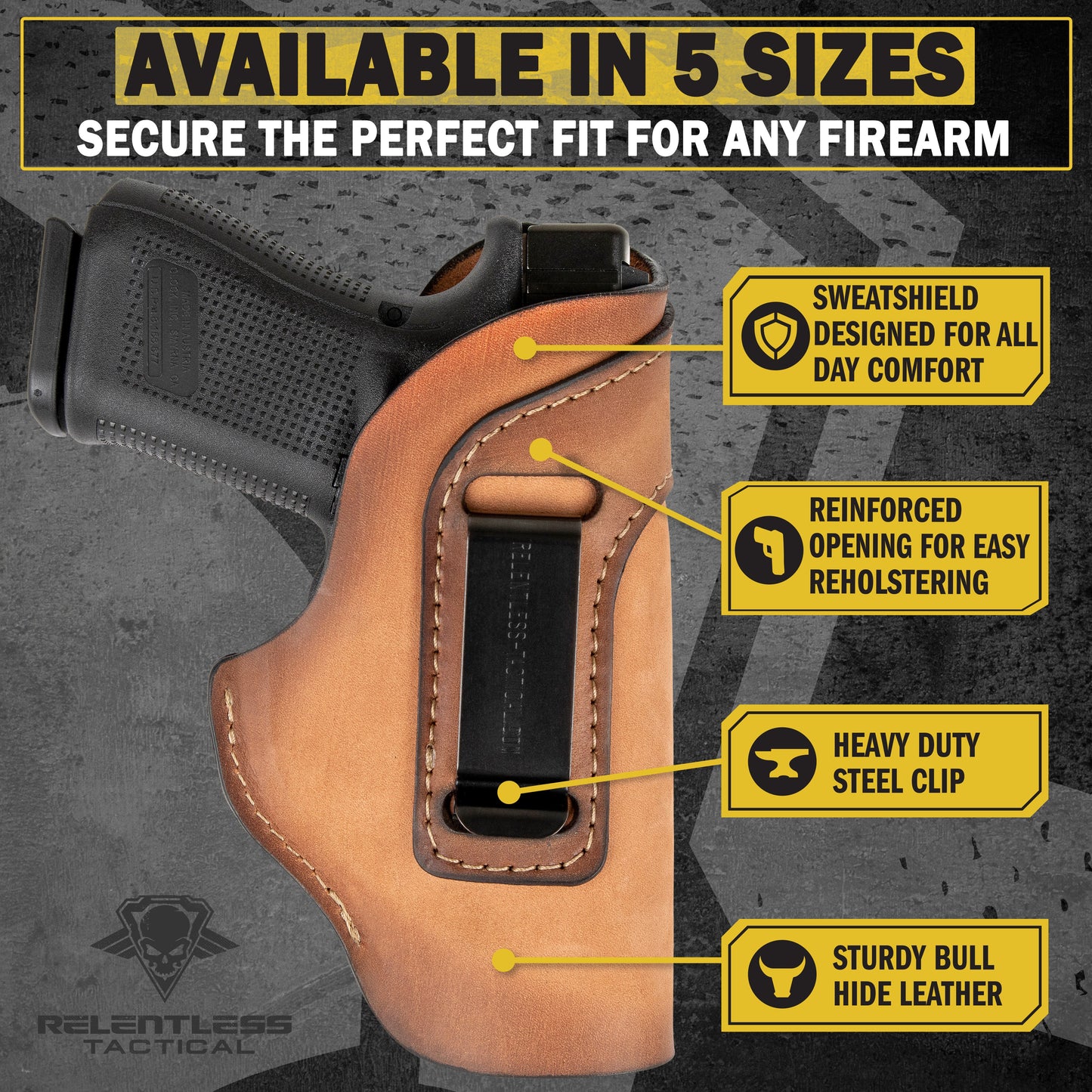 Relentless Tactical Defender 2.0 IWB Gun Holster | Fits Full Size, Compact, 1911 w/ Trigger or Under Barrel Attachments