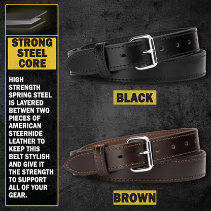 Relentless Tactical The Ultimate Steel Core Leather Gun Belt | Made in USA | 1 1/4" Steel Reinforced Heavy Duty Concealed Carry Belt | Full Grain Leather CCW Gun Belt For Men | 1.25 inch Gun Belts for Men