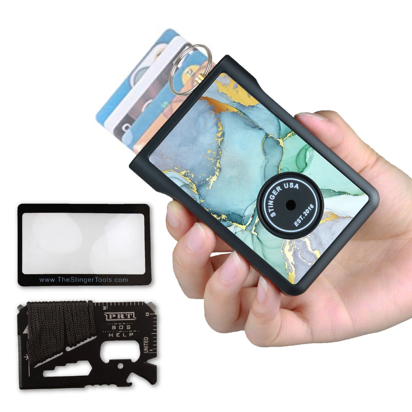 Stinger Survival Tools Safety Wallet With Personal Alarm Multi Functional Tool (Pink Marble)