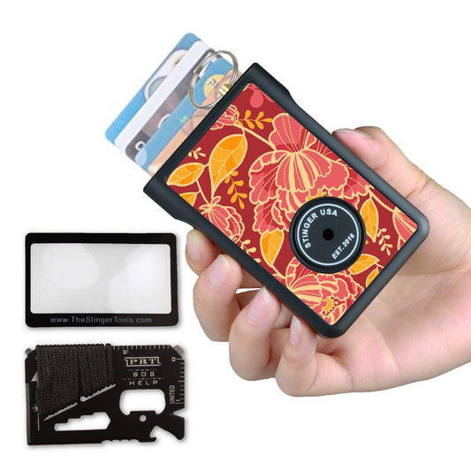Stinger Survival Tools Safety Wallet With Personal Alarm Multi Functional Tool (Peony)
