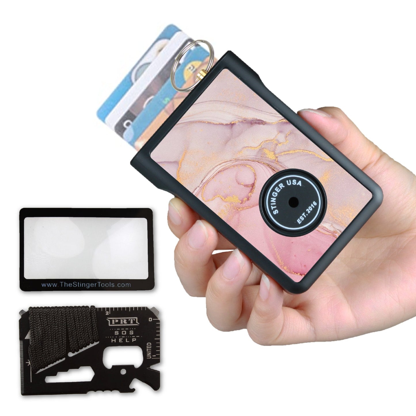 Stinger Survival Tools Safety Wallet With Personal Alarm Multi Functional Tool (Peony)