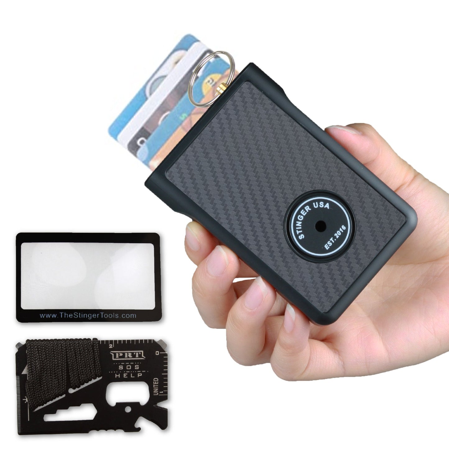 Stinger Survival Tools Safety Wallet With Personal Alarm Multi Functional Tool (Black Marble)