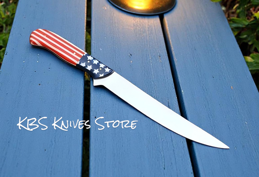 KBS Knives Salmon Fillet Knife with American Flag Epoxy Resin Handle
