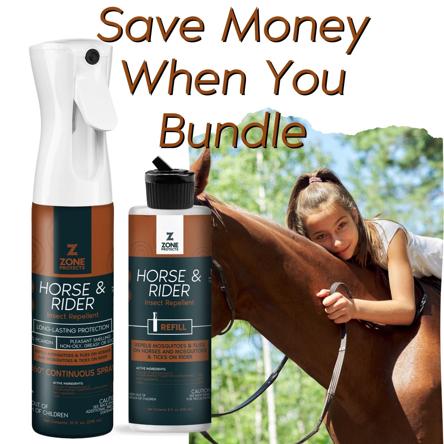 Zone Protects Horse & Rider Fly/Insect Repellent Mistosol + Refill Combo