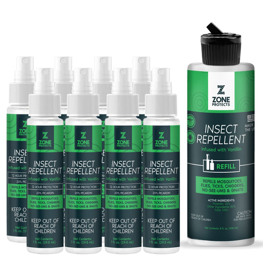 Zone Protects Scented Insect Repellent Spray, Family Pack 1oz Case + Refill Bundle