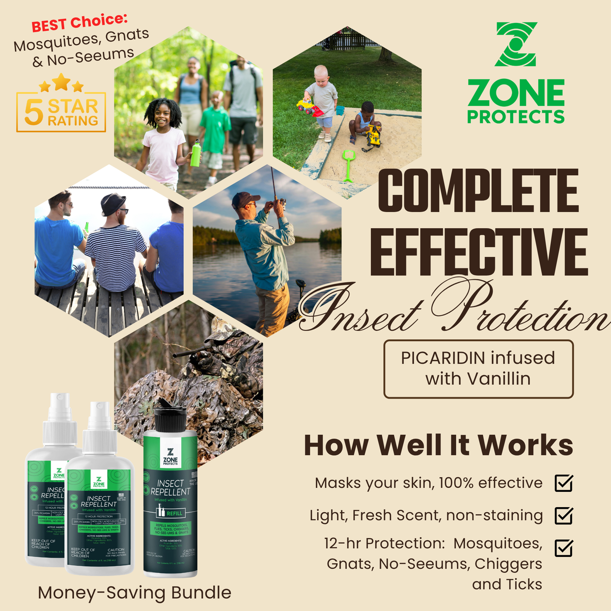 Zone Protects Insect Repellent, Picaridin, Scented Two Pack + Refill