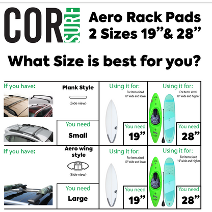 COR Surf Aero Roof Rack Pads Two Sizes 28" and 19" - Narrow Flat Bars
