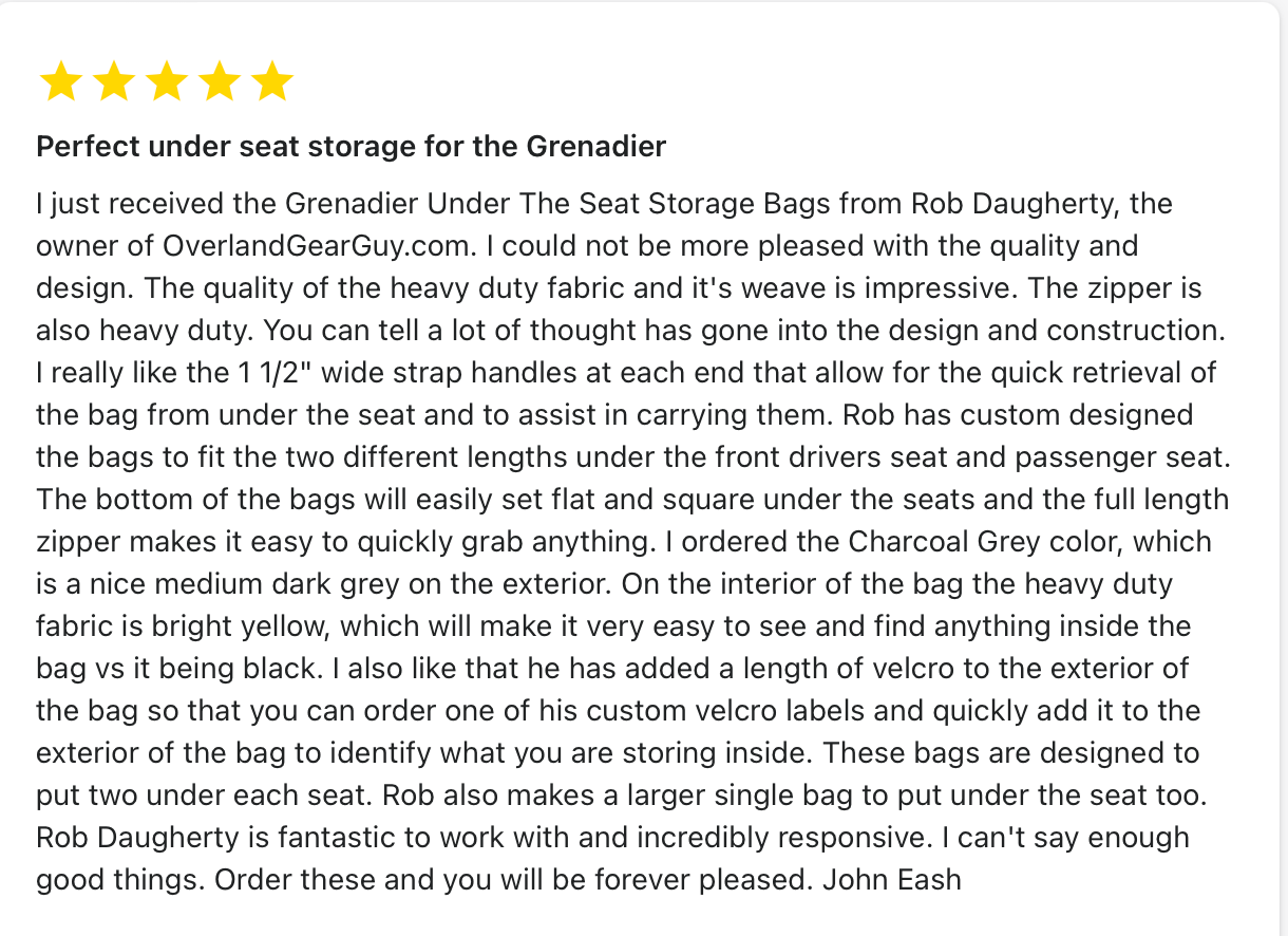 Overland Gear Guy INEOS Grenadier Under Seat Storage Bags (Pair)