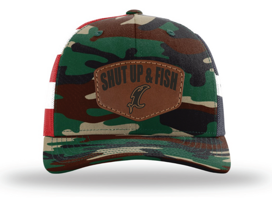 Vicious Shut Up & Fish Vic Patch - Camo/USA Flag