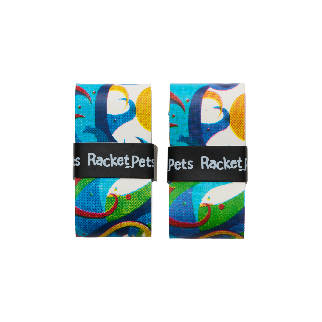 Racket Pets VALUE PACK - A Blue Shark Racket Pet Tennis Dampener and Blue Overgrip Tape with a (Pack of 2) Replacement Overgrip Tape