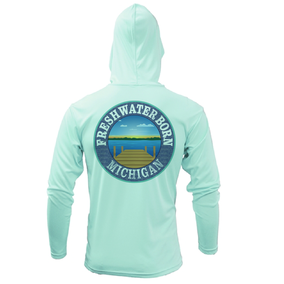 Saltwater Born Michigan Freshwater Born Women's Linear Logo Long Sleeve UPF 50+ Dry-Fit Hoodie