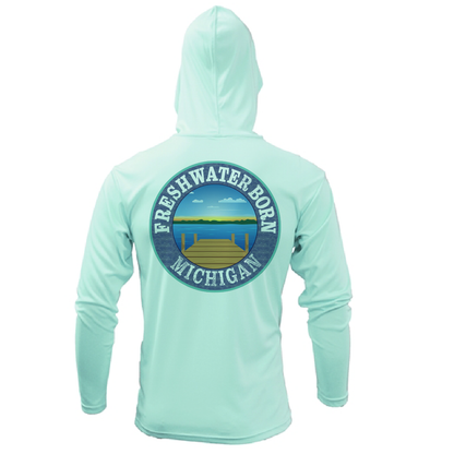 Saltwater Born Michigan Freshwater Born SUP Flag Women's Long Sleeve UPF 50+ Dry-Fit Hoodie