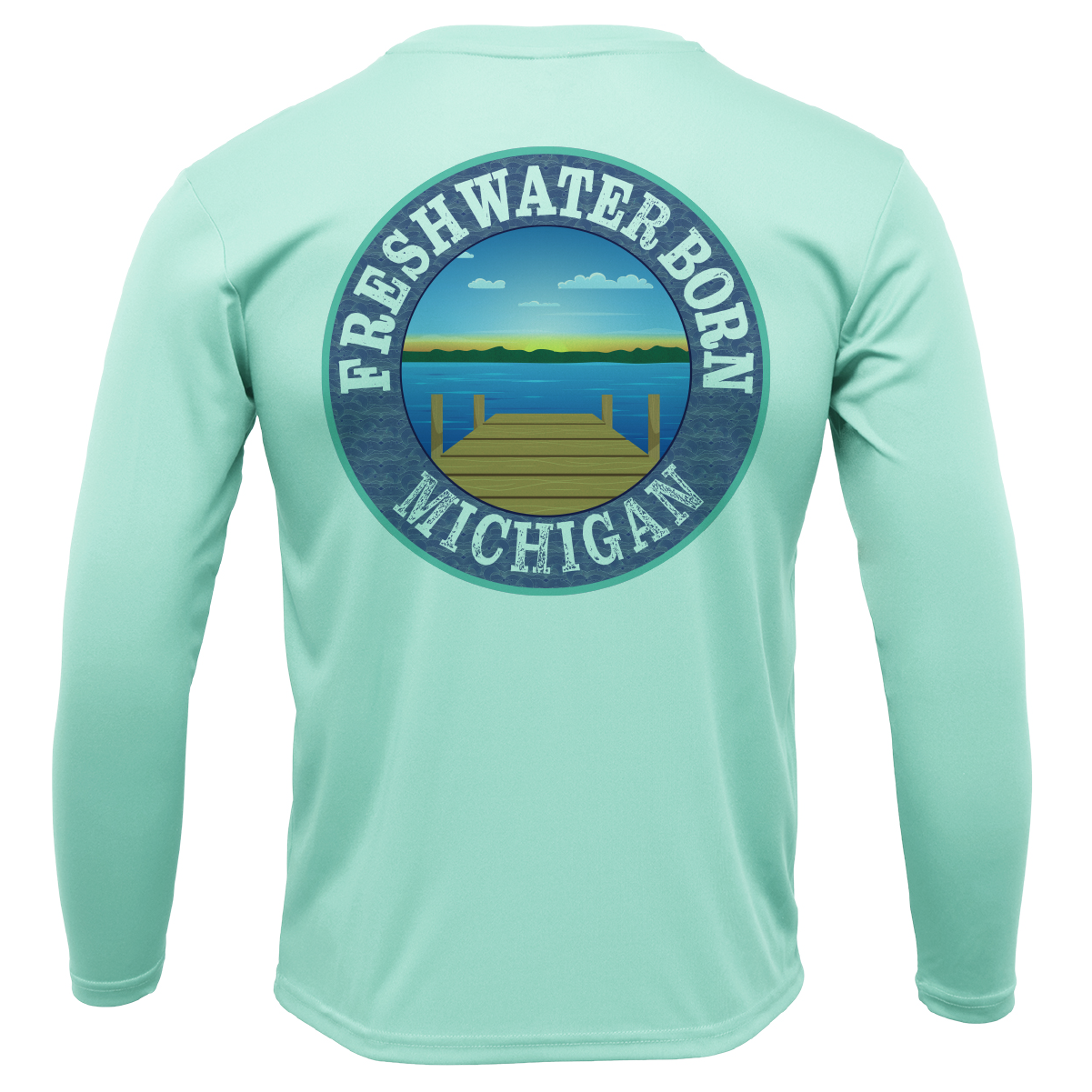 Saltwater Born Michigan Freshwater Born Linear Logo Men's Long Sleeve UPF 50+ Dry-Fit Shirt