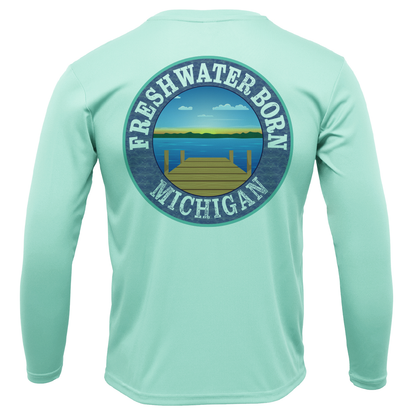 Saltwater Born Michigan Freshwater Born Linear Logo Men's Long Sleeve UPF 50+ Dry-Fit Shirt