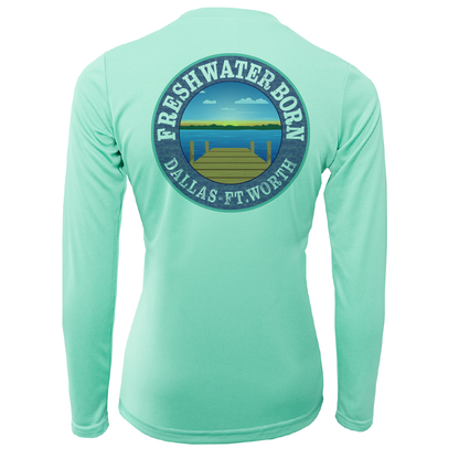 Saltwater Born DFW, TX Flag Freshwater Born Women's Long Sleeve UPF 50+ Dry-Fit Shirt