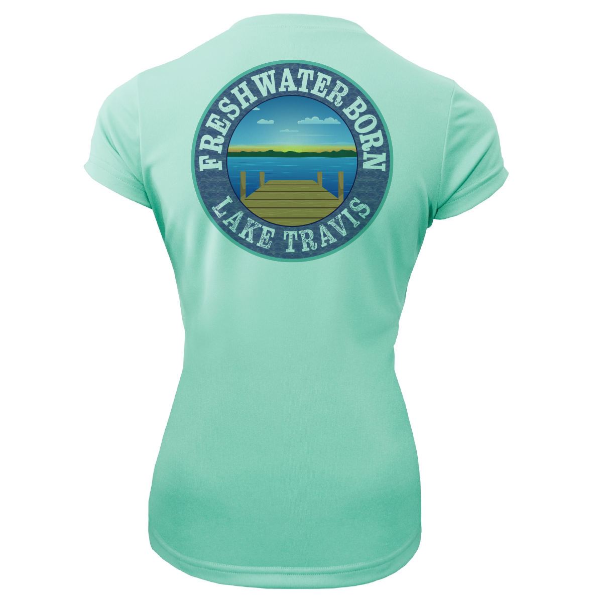 Saltwater Born Lake Travis Freshwater Born SUP Flag Women's Short Sleeve UPF 50+ Dry-Fit Shirt