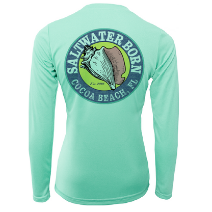 Saltwater Born Cocoa Beach, FL "Life is Better at The Beach" Turtle Women's Long Sleeve UPF 50+ Dry-Fit Shirt