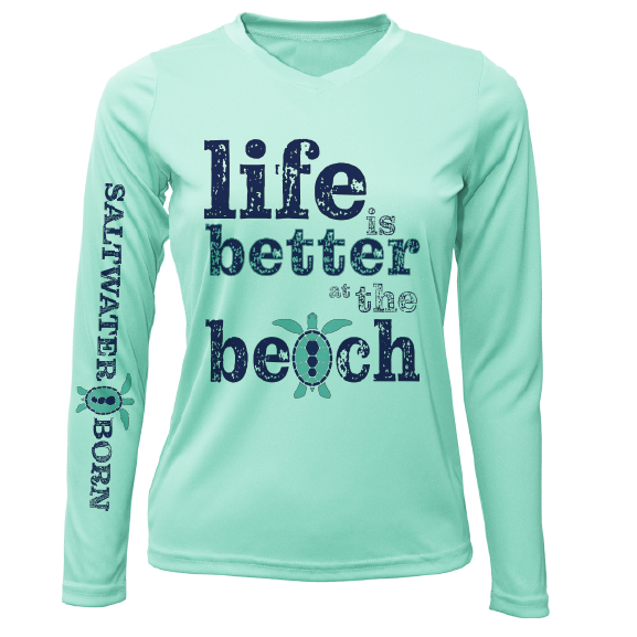 Saltwater Born Cocoa Beach, FL "Life is Better at The Beach" Turtle Women's Long Sleeve UPF 50+ Dry-Fit Shirt