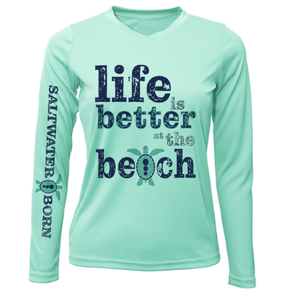 Saltwater Born Cocoa Beach, FL "Life is Better at The Beach" Turtle Women's Long Sleeve UPF 50+ Dry-Fit Shirt