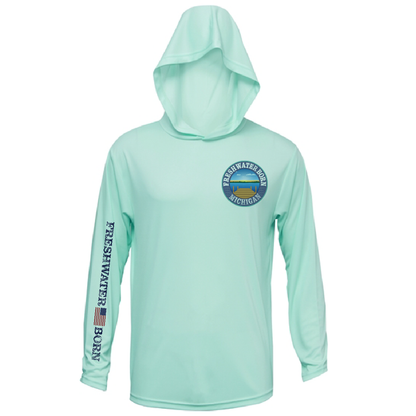 Saltwater Born Michigan Freshwater Born Perch Men's Long Sleeve UPF 50+ Dry-Fit Hoodie