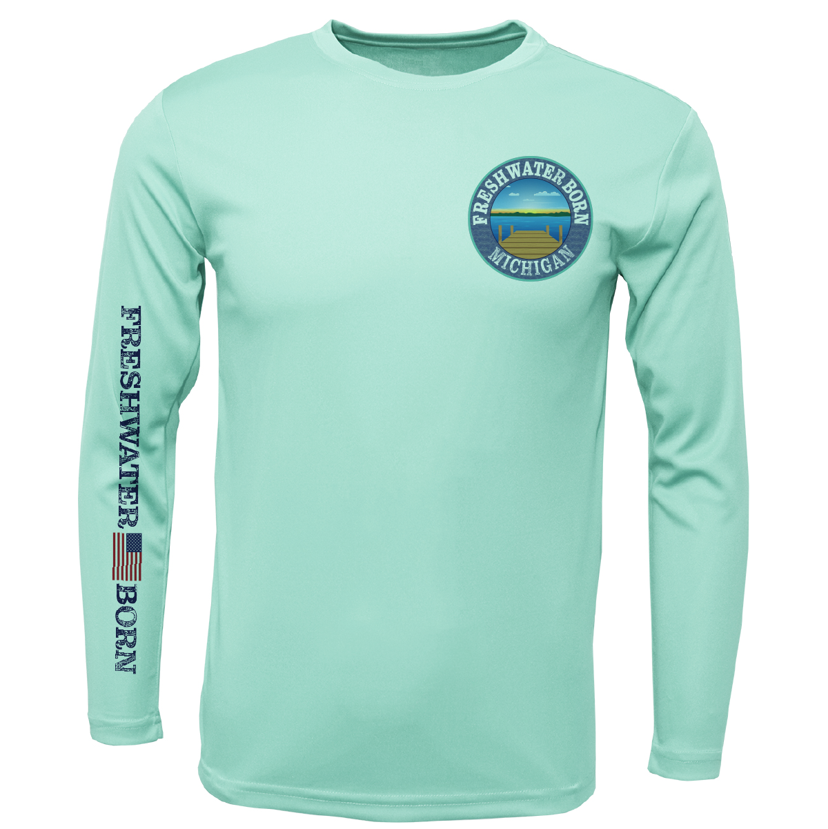 Saltwater Born Michigan Freshwater Born Smallmouth Bass Men's Long Sleeve UPF 50+ Dry-Fit Shirt