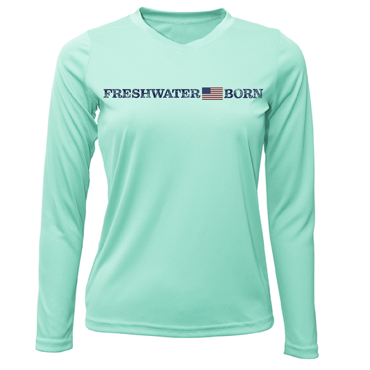 Saltwater Born Michigan Freshwater Born Linear Logo Women's Long Sleeve UPF 50+ Dry-Fit Shirt