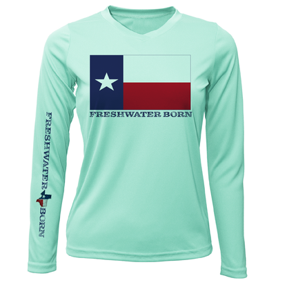 Saltwater Born DFW, TX Flag Freshwater Born Women's Long Sleeve UPF 50+ Dry-Fit Shirt