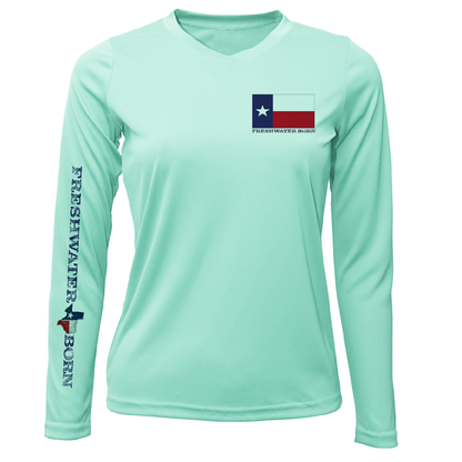 Saltwater Born Lake Travis Freshwater Born Texas Flag Women's Long Sleeve UPF 50+ Dry-Fit Shirt