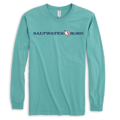 Saltwater Born Men's Linear Logo Cotton Long Sleeve Shirt