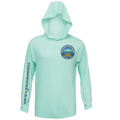 Saltwater Born Miami, FL Freshwater Born Peacock Bass Men's Long Sleeve UPF 50+ Dry-Fit Hoodie