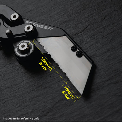 Stinger Survival Tools P01 Partially Serrated Utility Blade Replacement - Laser Engraved Silver Damascus Style (3 pcs)