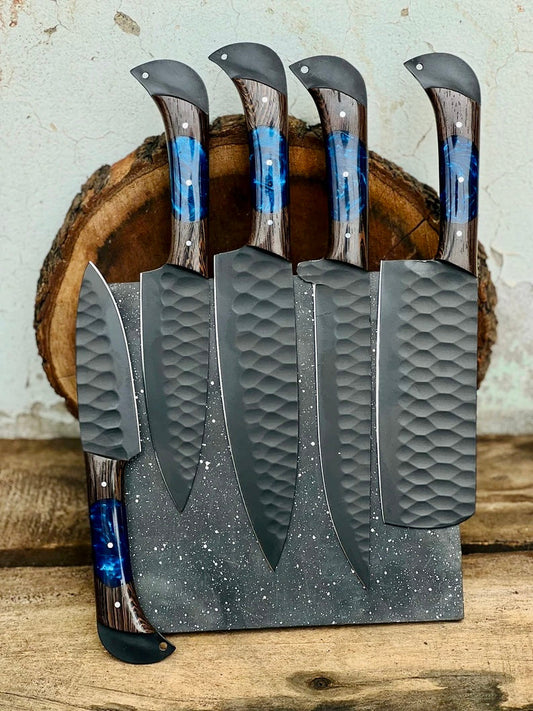 Texan Knives Knife Set for Sale – 13" Forged Damascus Steel Blade with Wenge Wood Resin Handle & Leather Sheath