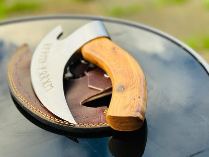 Texan Knives Vikings Pizza Cutter – Custom Handmade 8-Inch J2 Steel Blade with Wooden Handle