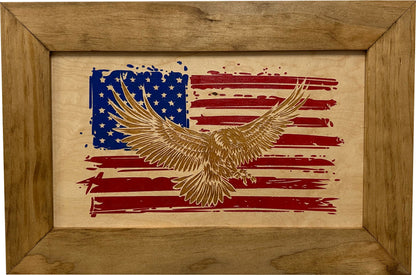 Bellewood Designs - Bald Eagle & American Flag Patriotic Decorative Wall-Mounted Secure Gun Cabinet