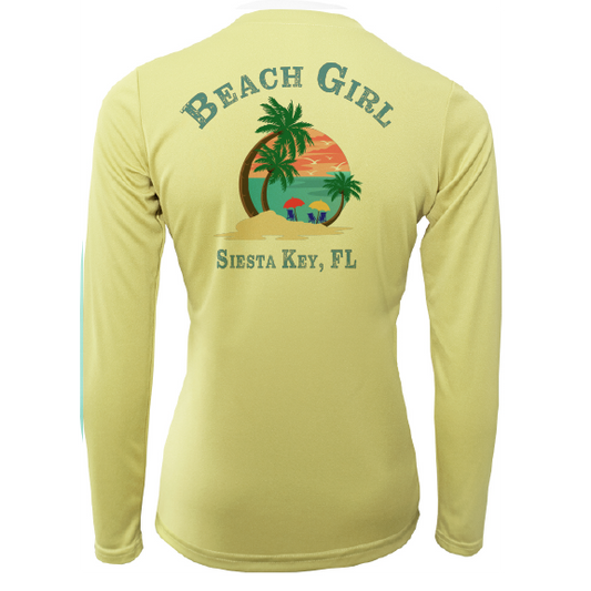 Saltwater Born Siesta Key Beach Girl Women's Long Sleeve UPF 50+ Dry-Fit Shirt