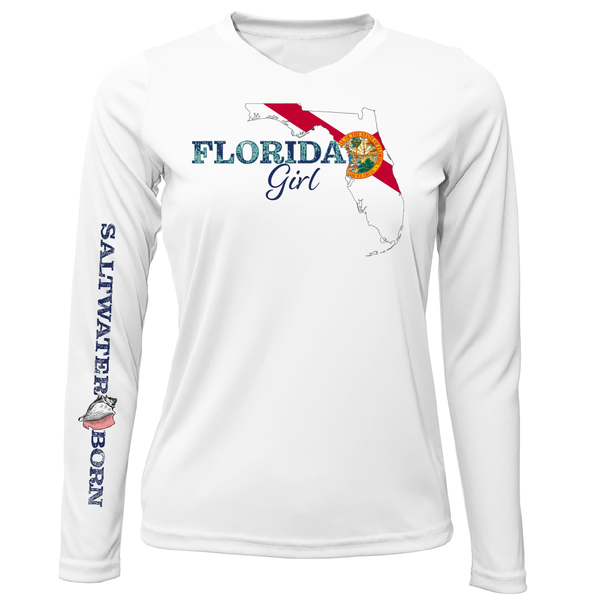 Saltwater Born Siesta Key Florida Girl Long Sleeve UPF 50+ Dry-Fit Shirt