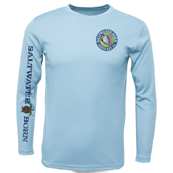 Siesta Key, FL Realistic Turtle Long Sleeve UPF 50+ Dry-Fit Shirt