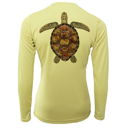 Saltwater Born Siesta Key Realistic Turtle Women's Long Sleeve UPF 50+ Dry-Fit Shirt