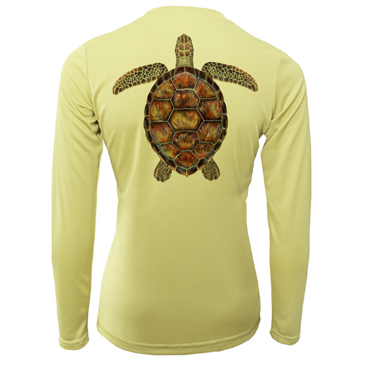 Saltwater Born Siesta Key Realistic Turtle Women's Long Sleeve UPF 50+ Dry-Fit Shirt