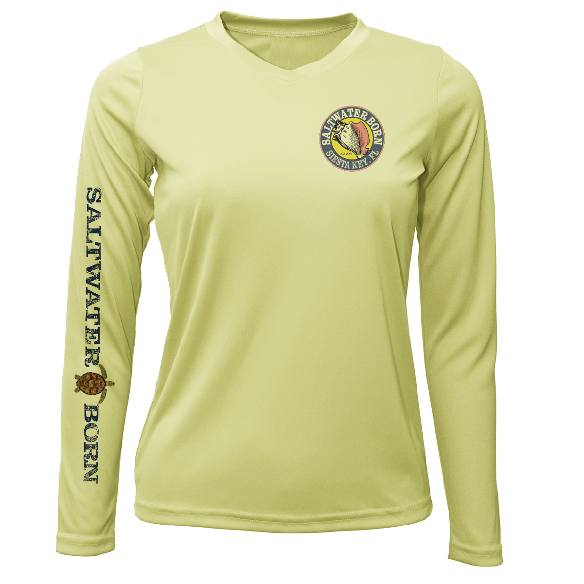 Saltwater Born Siesta Key Realistic Turtle Women's Long Sleeve UPF 50+ Dry-Fit Shirt