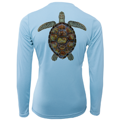 Saltwater Born Siesta Key Realistic Turtle Women's Long Sleeve UPF 50+ Dry-Fit Shirt