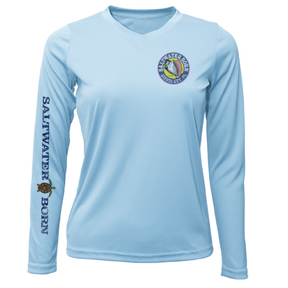 Saltwater Born Siesta Key Realistic Turtle Women's Long Sleeve UPF 50+ Dry-Fit Shirt