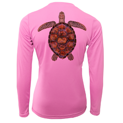 Saltwater Born Siesta Key Realistic Turtle Women's Long Sleeve UPF 50+ Dry-Fit Shirt