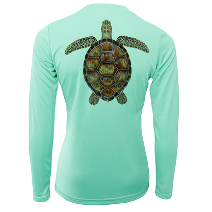 Saltwater Born Siesta Key Realistic Turtle Women's Long Sleeve UPF 50+ Dry-Fit Shirt