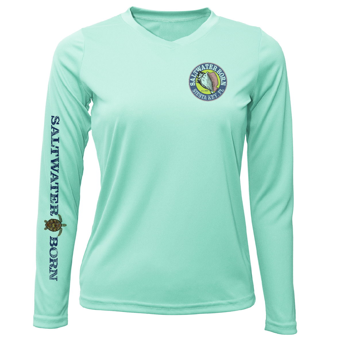 Saltwater Born Siesta Key Realistic Turtle Women's Long Sleeve UPF 50+ Dry-Fit Shirt