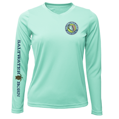 Saltwater Born Siesta Key Realistic Turtle Women's Long Sleeve UPF 50+ Dry-Fit Shirt