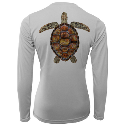 Saltwater Born Siesta Key Realistic Turtle Women's Long Sleeve UPF 50+ Dry-Fit Shirt