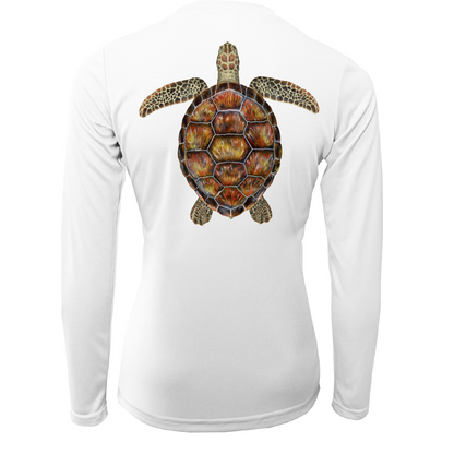 Saltwater Born Siesta Key Realistic Turtle Women's Long Sleeve UPF 50+ Dry-Fit Shirt